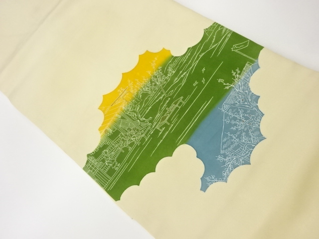 塩瀬家屋風景模様刺繍名古屋帯